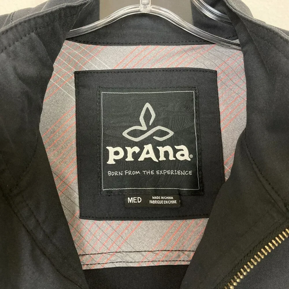prAna Men's Zip Up Jacket Born From the Experience Size M Black Nylon